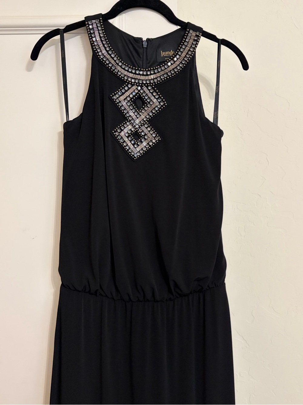 Laundry by Shelli Segal Black Embellished Halter Evening Dress